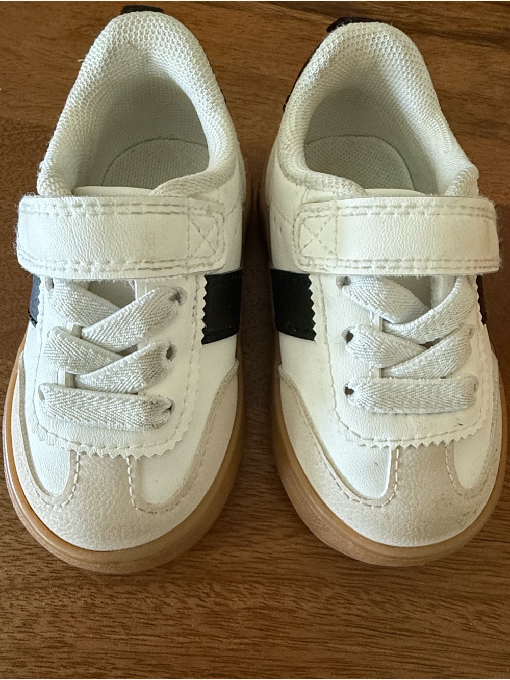 H&M White Sneakers with Black Side Stripe - Kids Velcro Trainers